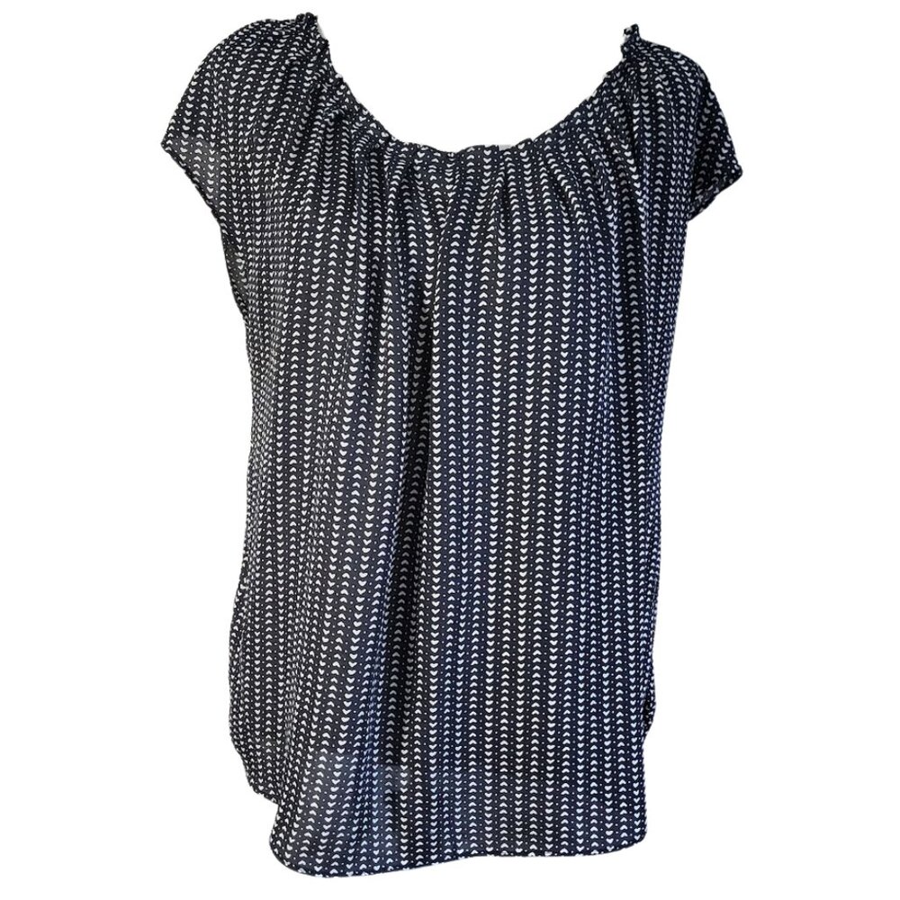LC LAUREN CONRAD Black & Cream Pleat Neck Heart Print Top - Women's XL